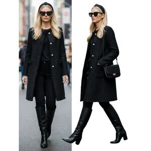 KATE SPADE COAT BLACK TWEED PEACOAT PREPPY CHIC FEMININE COQUETTE SPRING ELEGANT